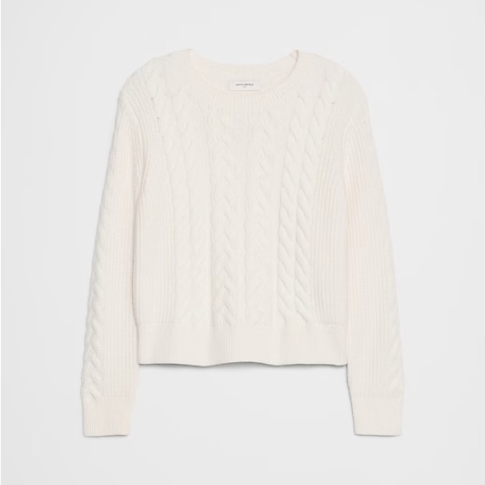 Women's White Cable Knit Sweater - Picture 3 of 3